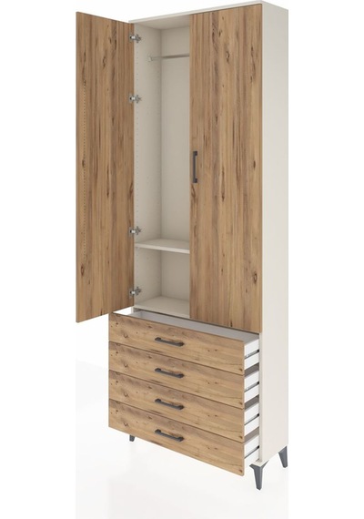 Arges Dolap 2 Raflı 4 Çekmeceli Tek Askılı 88x30x243 Aytaşı-çam Aytaşı
