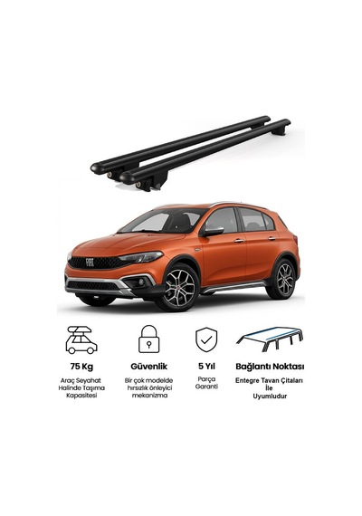 Kanca Fiat Egea Cross 2016 Ve Sonrası Uyumlu Siyah Kilitli Ara Atkı 120cm Port Bagaj Tavan Barı
