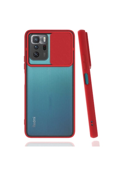 Noktaks - Xiaomi Uyumlu Xiaomi Poco X3 Gt - Kılıf Slayt Sürgülü Arkası Buzlu Lensi Kapak - Kırmızı