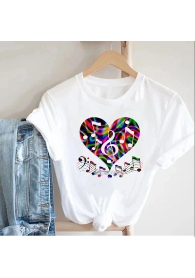 Kalp Sol Anahtar Notalar Beyaz Unisex T-Shirt Beyaz