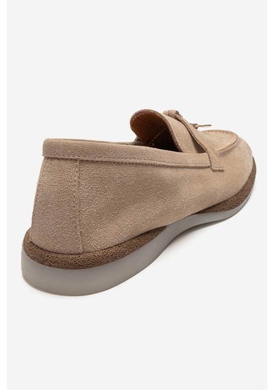 Luvishoes Ilvena Bej Süet Hakiki Deri Kadın Loafer Ayakkabı