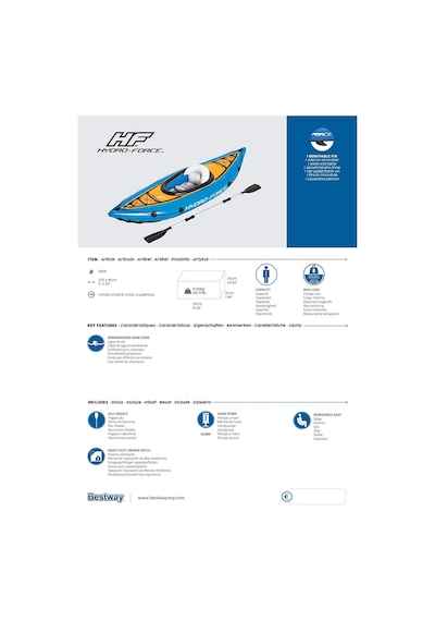 Bestway Hydro-Force Cove Champion Tek Kişilik Şişme Kano Set