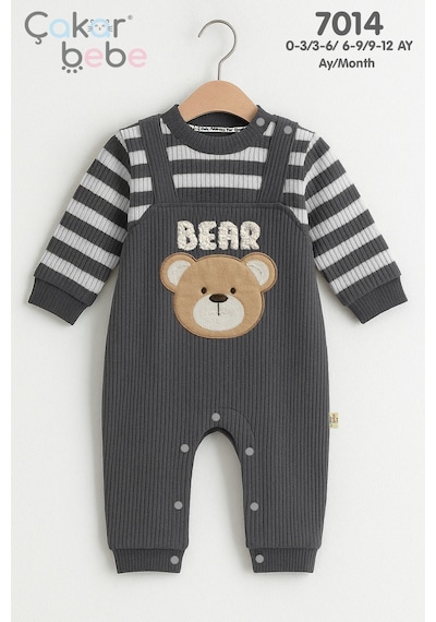 Çakar Bebe 3-12 Aylık Çizgili Erkek Tulum-7014145 - Gri Gri