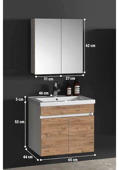 Çiğdem 65 Cm Beyaz-atlantik Mdf Lavabolu Asma Banyo Dolabı Takımı Beyaz - Atlantik Çam