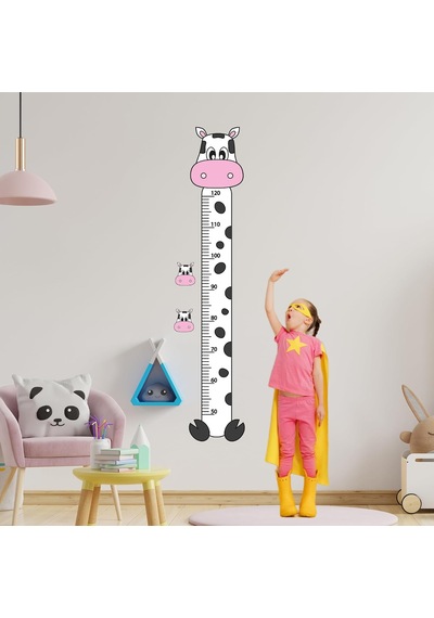 Sevimli İnek Boy Ölçer Sticker - Bebek Ve Çocuk Odası Boy Cetveli &