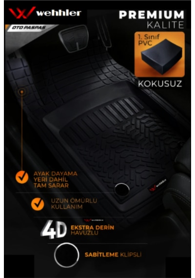 Renault Megane Makyajlı Kasa 1 1995-1999 Coupe Havuzlu Yumuşak Kesilebilir Kaliteli Paspas