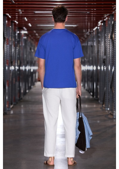 Grımelange Jett Erkek Oversize Fit %100 Organik Pamuk Kalın Dokulu Bisiklet Yakalı Koyu Mavi T-shirt