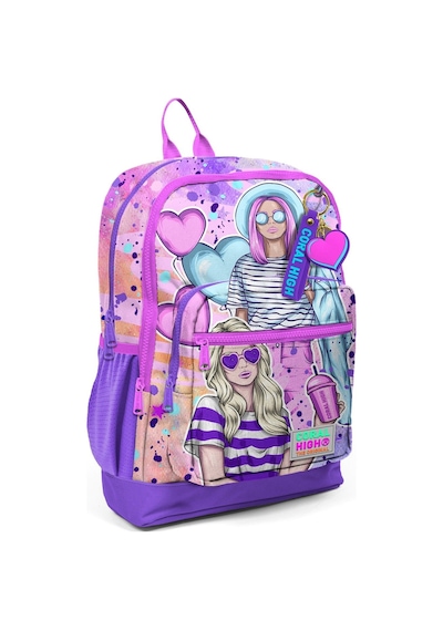 Coral High Dört Bölmeli Pembe Mor Fashion Girl Desenli İlkokul Sırt Çantası - Kız Çocuk