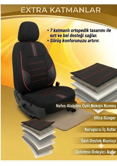 Yıldız Siyah Kırmızı Serisi Üniversal Oto Koltuk Kılıfı Ön Arka Koltuk Tam Set 10501124