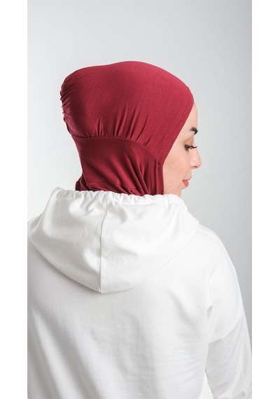 Hürrem Bone Bordo Pratik Hazır Geçmeli Tesettür Bone Sandy Kumaş Spor Hijab 2 Bordo