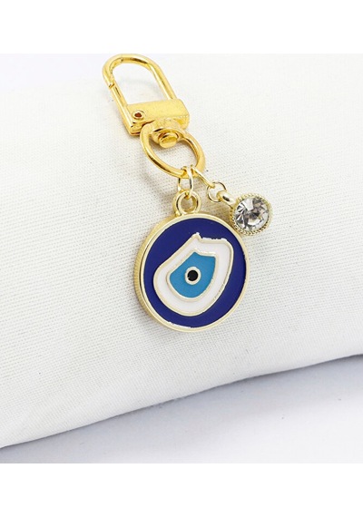 Metal Nazar Boncuğu Tek Taşlı Klipsli Cüzdan Süsü Charm Çanta Süs