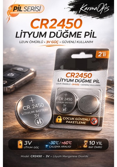 Cr2450 3v Lityum Düğme Pil 2 Li Paket Araç Kumandası, Akıllı Sensör, Tartı Pili