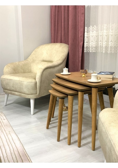 Evmob Home 4lü Dörtlü Zigon Sehpa Ahşap Mdf - Ceviz Ceviz