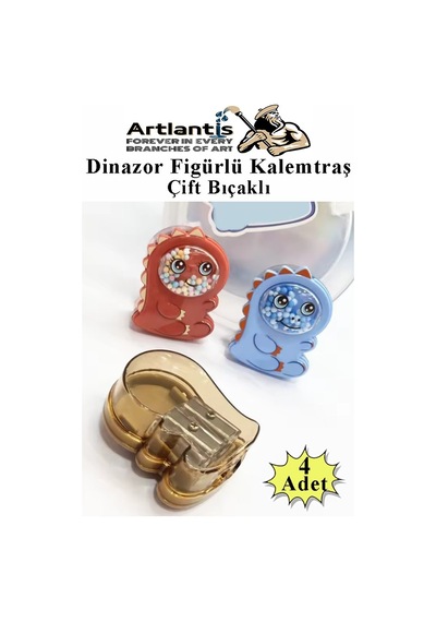 Dinazor Kalemtraş 4 Renk 1 Paket Hazneli Jumbo Kalemtıraş Dinazorlu Standart Kalem Açacağı Sevimli Plastik