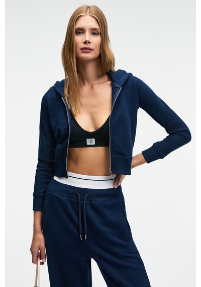 Grimelange COSIMA Kadın Metal Fermuarlı Kapüşonlu Crop Lacivert Sweatshirt