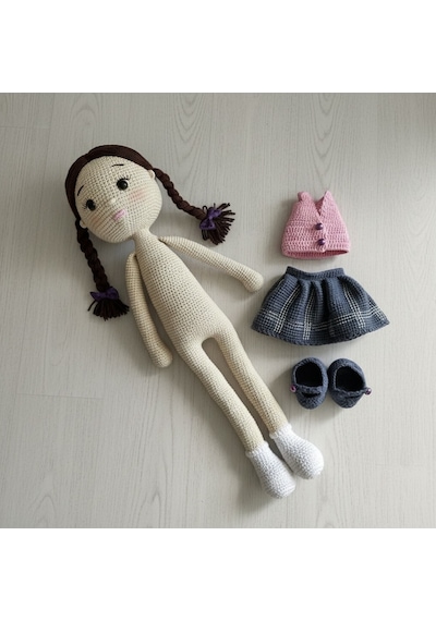 Büyük Amigurumi Bebek Oyun Ve Uyku Arkadaşı Bej - Pembe