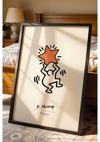Keith Haring Flower Çerçeveli Tablo- Çiçek - Eklektik Tarz Duvar Dekoru