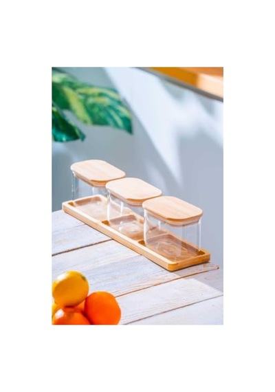 Malibu Bambu Standlı 3lü Boroslikat Cam Baharatlık Seti Lnd-07582 Diğer
