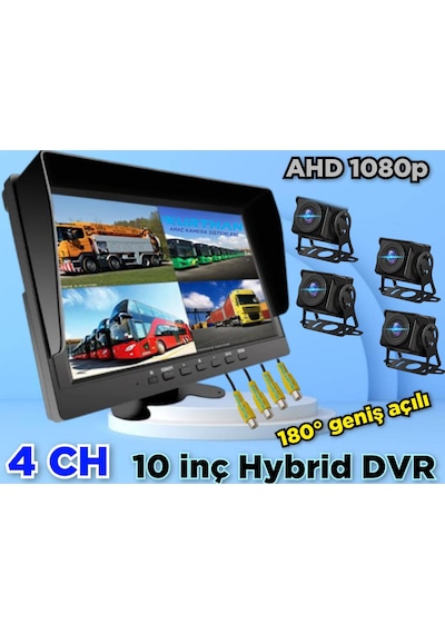 10'' Dvr Ekran 4 Adet 180 Derece Balık Gözü Geniş Açı Ahd Kamera