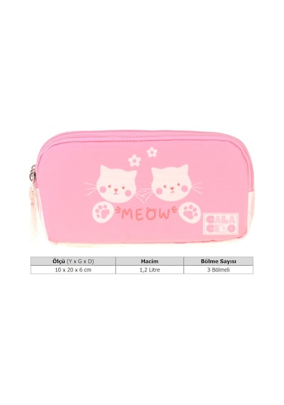 Calacilo Kız Çocuk İlkokul Kalem Çantası - Kedi Baskılı Pembe Renk Cat - C4040 Pembe - Beyaz