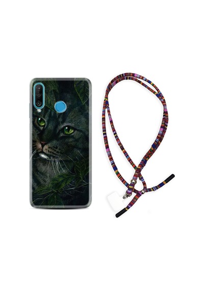 Huawei P30 Lite Kılıf Rasta Boyun Askılı Flowers Cat 1345