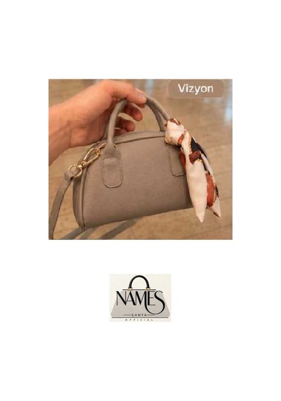 Names Bag Fularlı Mini El Ve Omuz Çantası Gri