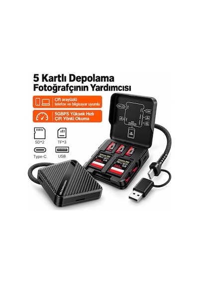 5 Kart Yuvalı Usb 3.0 Hafıza Kartı Okuyucu, Usb-a Ve Type-c Çift Girişli Sd/tf, 5 Gbps Yüksek Hızlı Veri Aktarımı, 2 Sd Ve 3 Micro Sd Kart Desteği, Telefon Tablet Bilgisayar Uyumlu Siyah 5 Kart Yuvalı Usb 3.0 Hafıza Kartı Okuyucu, Usb-a Ve Type-c Çift Girişli Sd/tf, 5 Gbps Yüksek Hızlı Veri Aktarımı, 2 Sd Ve 3 Micro Sd Kart Desteği, Telefon Tablet Bilgisayar Uyumlu Siyah