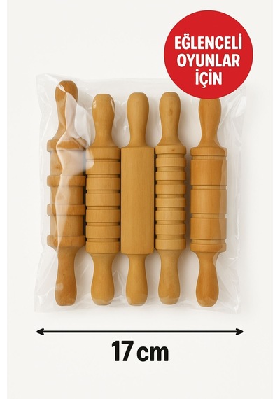 Ahşap 5 Li Merdane Seti Doğal Gürgen, Çocuk Dostu, Oyun Hamuru Ve Gıda İçin Uygun
