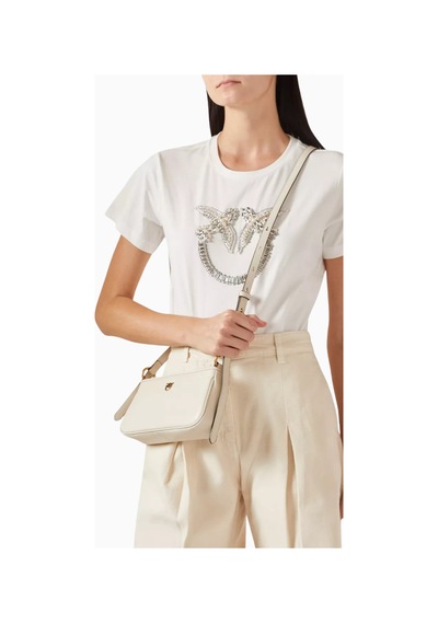 Pinko Mini Half Moon Krem Deri Lüks Baguette Çanta, Italya Yapımı Günlük Ve Gece Kullanımı Omuz Çantası