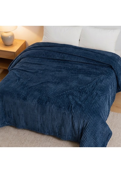 Maxstyle Çizgili Vizon Tek Kişilik Polar Battaniye Lacivert 150x220 Cm Renkli