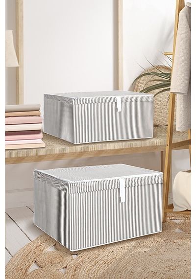 2 Adet Kapaklı Çok Amaçlı Hurç Saklama Kutusu Organizer Maxi 50 X 40 X 30 Cm Gri Gri