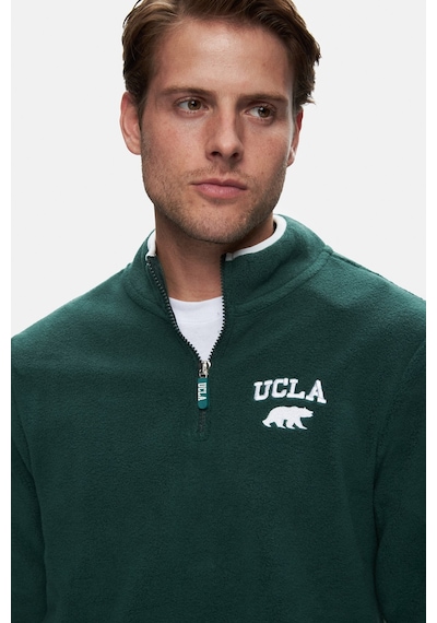 Ucla Cornıng Yeşil Yarım Fermuarlı Nakışlı Polar Standard Fit Erkek Sweatshirt Yeşil