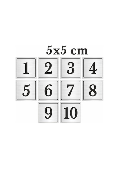 Metal Kapı Masa Dolap Numarası, Posta Kutusu Numarası 5x5 Cm 1 -10 Gümüş