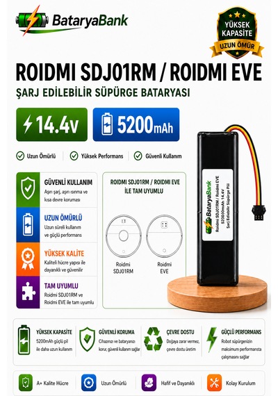Bataryabank Roidmi Sdj01rm / Roidmi Eve Uyumlu 14.4v 5200mah Li-ion Robot Süpürge Bataryası
