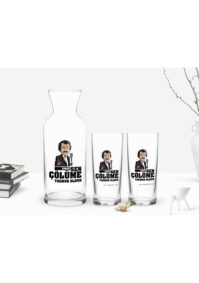 Kişiye Özel Renkli Baskılı Hangimiz Sevmedik Çılgınlar Gibi Tasarımlı İkili Rakı Bardağı Ve Karaf Hediye Seti-7