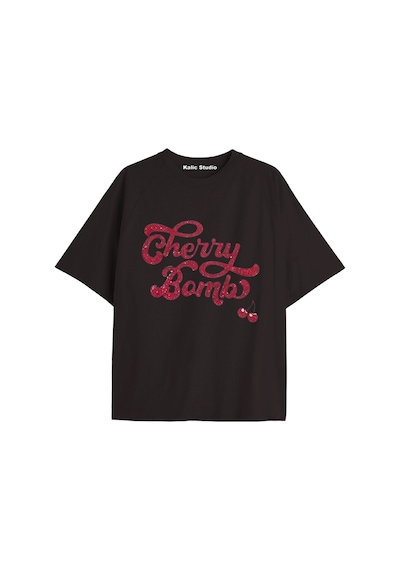 Kalic Studio Y2k Vintage Cherry Baskılı Siyah T-shirt Kod 74 Siyah-74