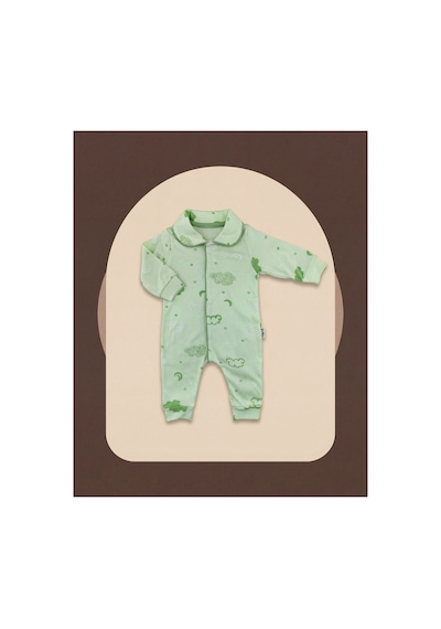 Minory Baby - Bebek Tulumu Bulut Motifli Yeşil Yeşil