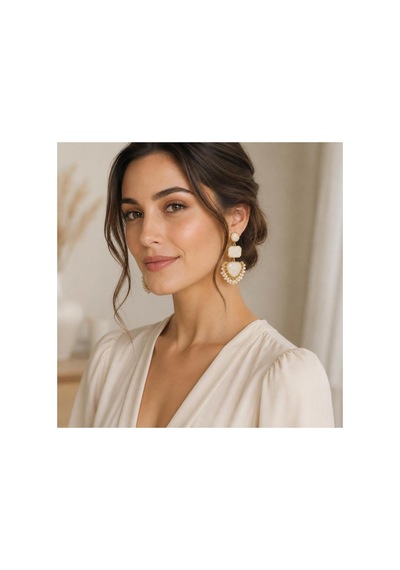 Krem Taşlı Gold Çerçeveli İnci Detaylı Kadın Küpe Gösterişli Sallantılı Küpe Krem Gold - 886835889 Krem Gold - 886835889 Krem Gold