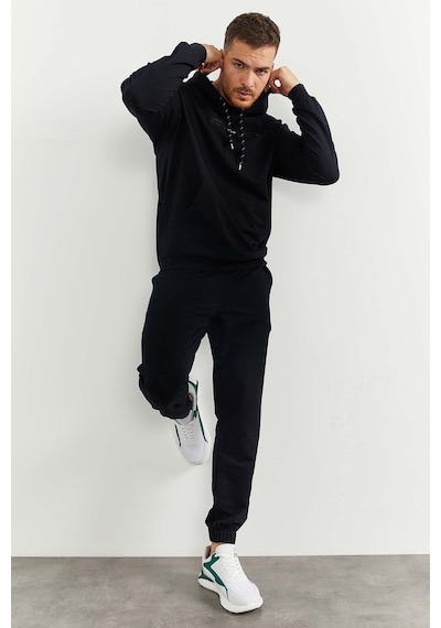 Tommy Life Lacivert Kapüşonlu Kanguru Cep Lastik Paça Erkek Oversize Eşofman Takımı - 85117 Lacivert