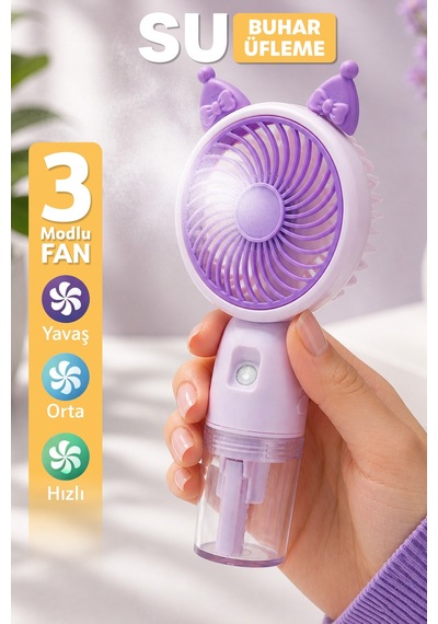 Buhar Üflemeli 3 Modlu Şarjlı El Fanı Seyahat Masaüstü Vantilatör Taşınabilir Mini Fan Mor F830