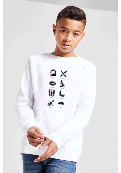 Tshirthane The Umbrella Academy Kids Icon Baskılı Unisex Çocuk Beyaz Sweat Beyaz