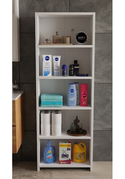 Banyo Çamaşır Dolabı 5 Raflı 150 Cm Çok Amaçlı Saklama Ve Düzenleyici Raf Beyaz Banyo Çamaşır Dolabı 5 Raflı 150 Cm Çok Amaçlı Saklama Ve Düzenleyici Raf Beyaz