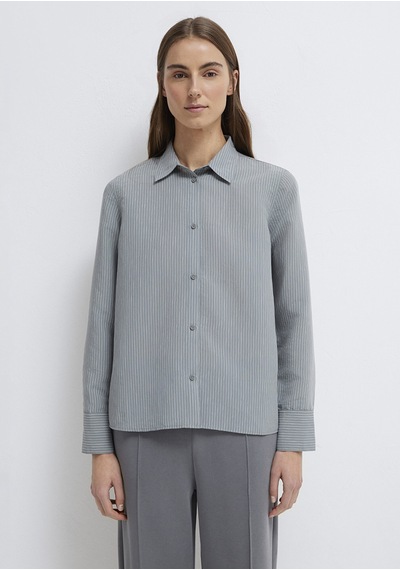 Mavi - Tencel Liyosel Karışımlı Çizgili Gömlek 1211374-88069 Yeşil