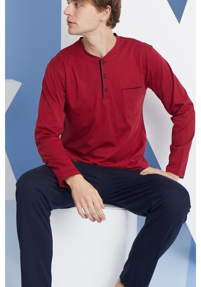Kly Erkek Uzun Kol Midi Yaka Bordo Pijama Takımı C9t2n5o0 001