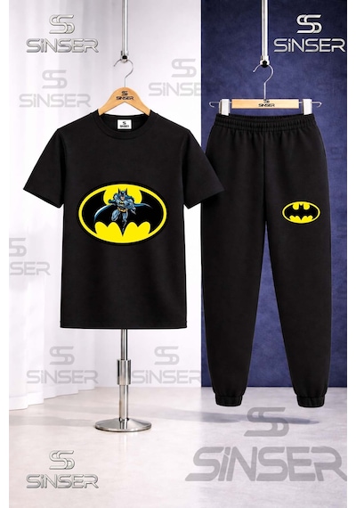 Ss Sinser Çocuk Batman Logo Icınde Baskılı Tişort Eşofman Takımı Siyah