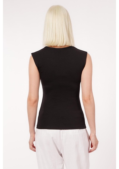 Seeh Siyah Kadın Basic Slim Fit T-shirt Sh250