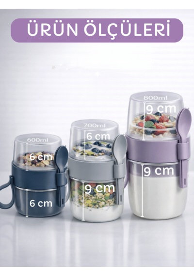 Beylini 3 Lü Set Taşınabilir Kaşık+çatal Kapaklı Yoğurt Müsli Granola Yemek Diyet Saklama Kabı Take And Go Bardak Kahvaltı Salata Hazırla Çık Çok renkli