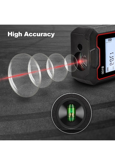 Yüksek Hassasiyet 100 Metre Lazer Metre Ölçer Lcd Dijital Ekran Su Terazili Lazermetre