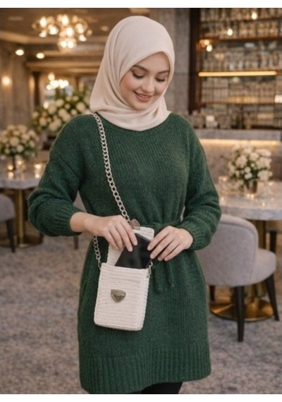 Luxic Core El Emeği Krem Örgü Kadın Çanta Gümüş Zincir Askılı Kilitli Astarlı Çapraz Omuz Çantası