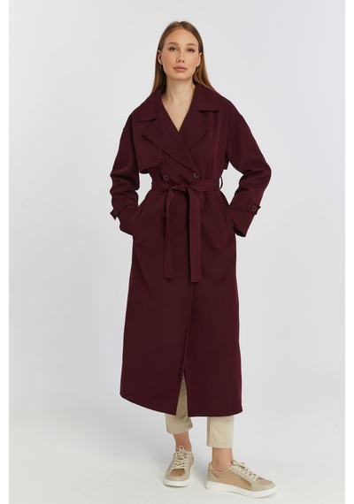 Bordo Oversize Rüzgarlık Detaylı Trençkot